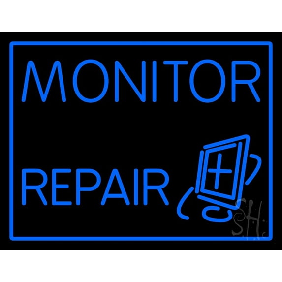 Monitor Repairs LED Neon Sign 15 x 19 - inches, Clear Edge Cut Acrylic Backing, with Dimmer - Bright and Premium built indoor LED Neon Sign for Computer & Electronics store decor.