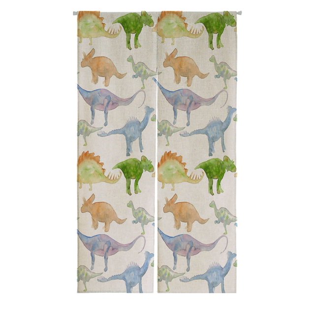 Cortina Noren Acuarela Verde Azul Marrón Dinosaurio Siluetas Japonés ABPHQTO 85x120 cm