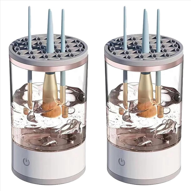 2X Limpiador de Brochas Cosméticas, Limpiador de Brochas de Maquillaje, Limpiador de Brochas de Maquillaje Giratorio Automático Eléctrico Apto para Todas las Brochas de Maquillaje