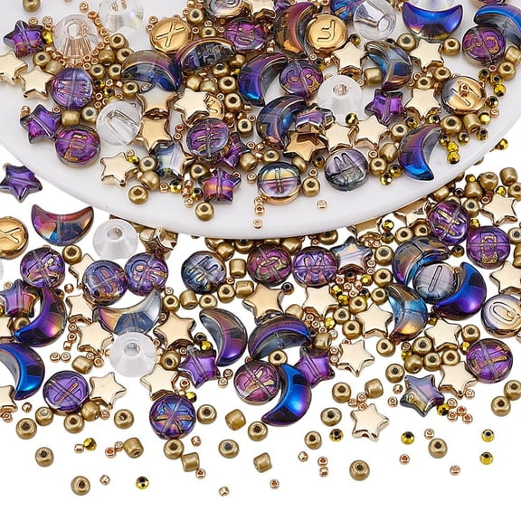 About 505Pcs Star Moon Shaped Beads Kits Glass Spacer Assorted Beads Aesthetic Beads