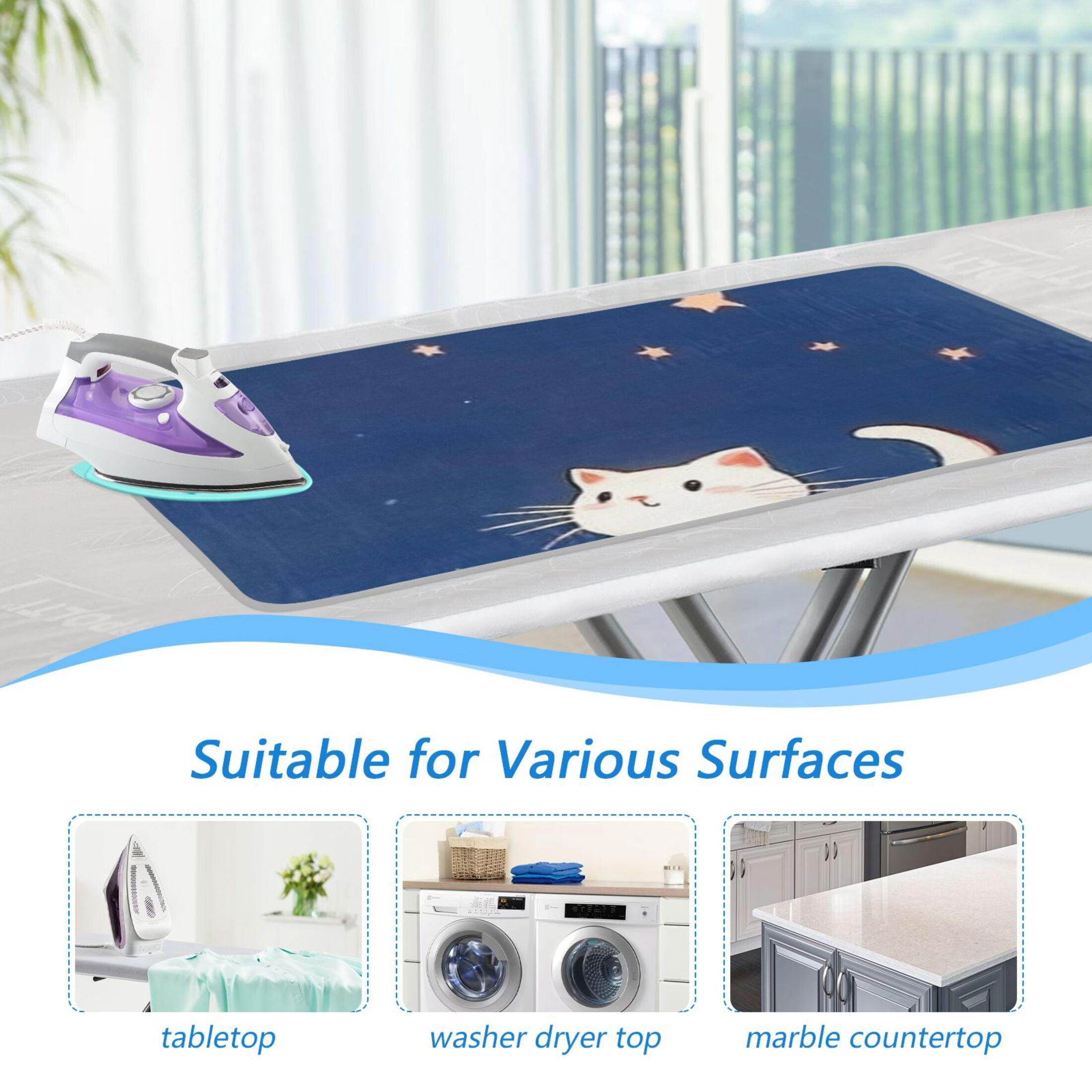 Sky and Cat Ironing Mat Blanket for Table Top Travel Portable Ironing Board Pad 47.2x27.6 Inch