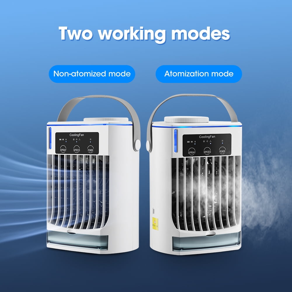 Portable Air Conditioners with Ultrasonic Atomizer,3-Speed Air Conditioner with Blue LED Light, Cooling Fan,Adjustable Cooling Modes Air Conditioner Portable For Home Office Outdoors,White