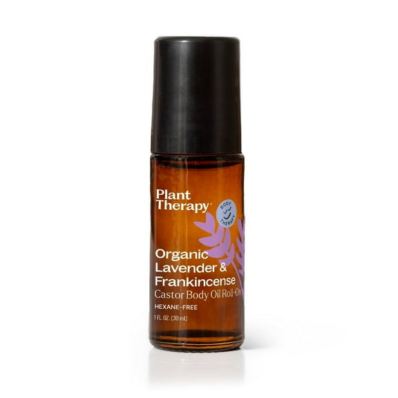 Plant Therapy Organic Lavender & Frankincense Castor Body Oil Roll-on 30 ml (1 oz) Soothes Burns, Dryness, and Skin Irritation, Calming Aroma, Pure, Organic