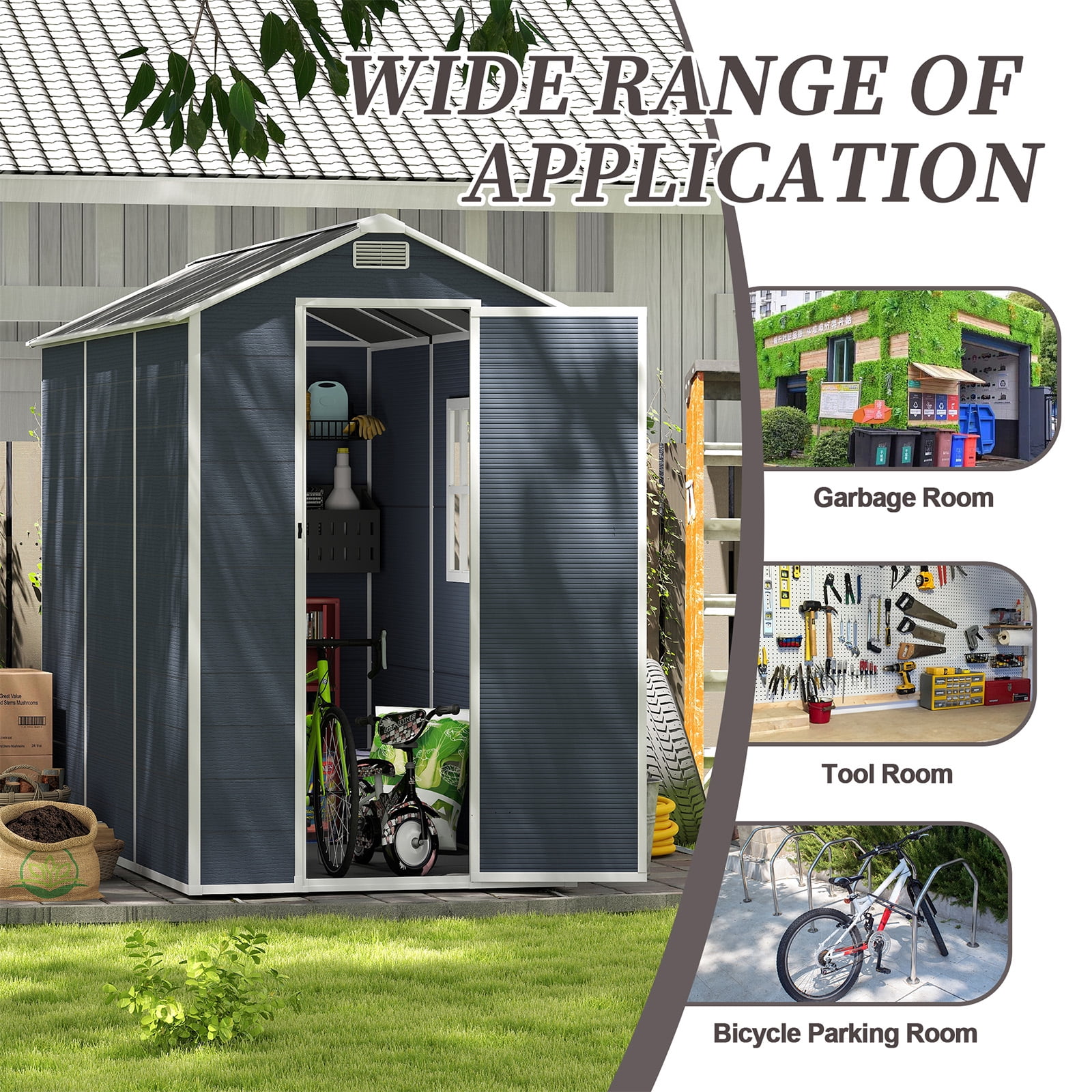 4x8 FT Resin Outdoor Storage Shed, Waterproof Plastic Garden Shed, Large Storage Space, Lockable Doors & Windows, Plastic Tool Shed, 12mm Thick PP Board (4X8 FT)