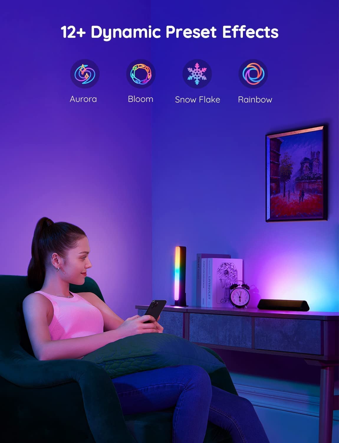 Govee Smart Led Light Bars  Work With Alexa And Assistant Rgbicww Wifi Tv Backlights Scene Music Modes For Gaming Pc Room Decoration Black