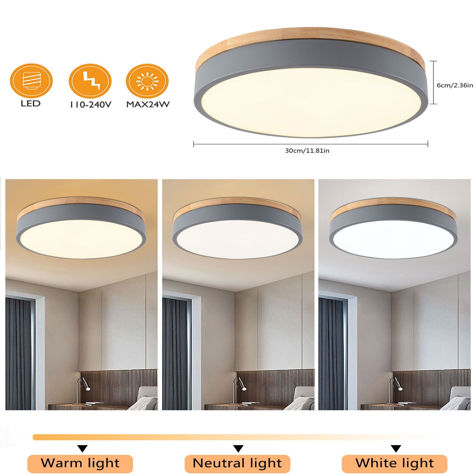 Miumaeov 30cm Modern Round Ceiling Light Dimmable LED Chandelier Pendant Lamp Flush Mount Living Room