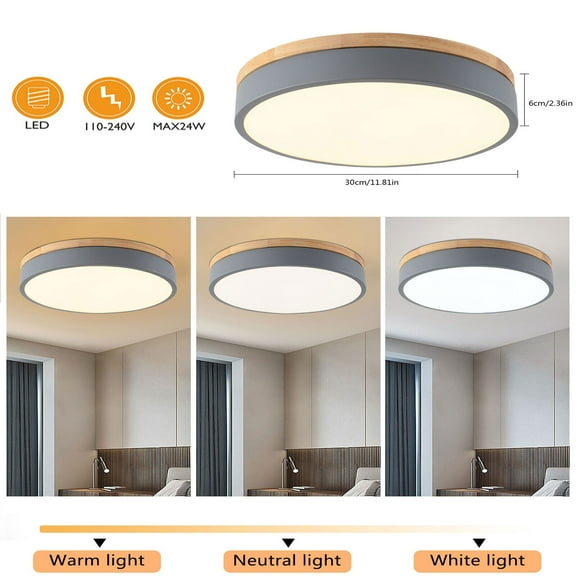 Modern LED Ceiling Light Fixture Minimalist Wood Style Flush Mount Pendant Lamp For Living Room