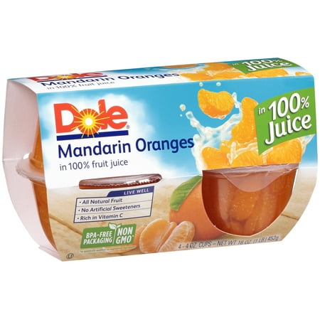 Dole Fruit Bowls: Mandarin Oranges in 100% Fruit Juice, 4 oz, 4 ct