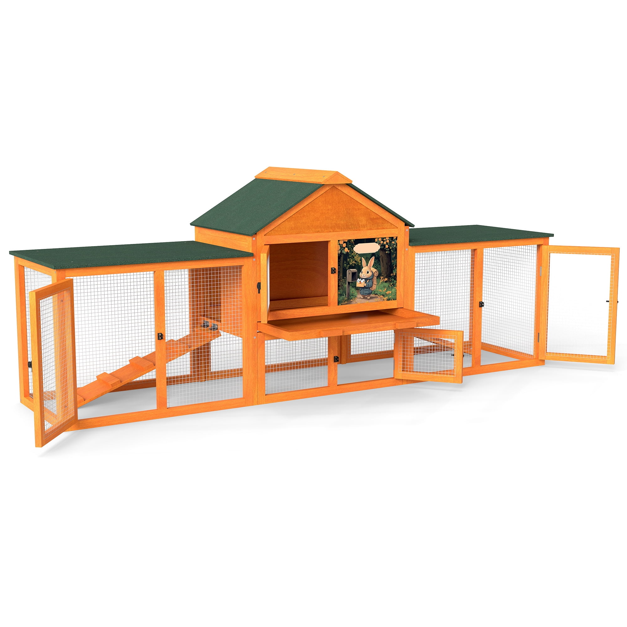 Pefilos 83" Large Rabbit Hutch Indoor and Outdoor Wood Bunny Cage with A Tray and Runs for Small Animals, Chicken Coops Nesting Box, Orange