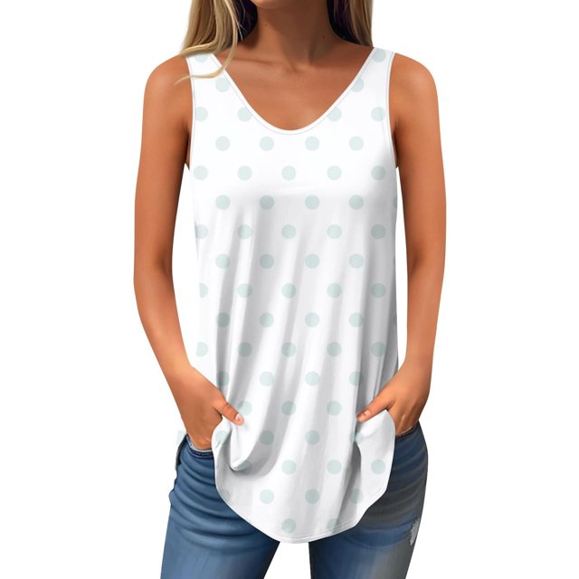 Yanlir Blouse Sans Manches à Col Rond Décontractée pour Femmes, Hauts Unis pour Dames, Tunique Ample d'Été, Mode Basique Douce (Bleu Ciel1,m)
