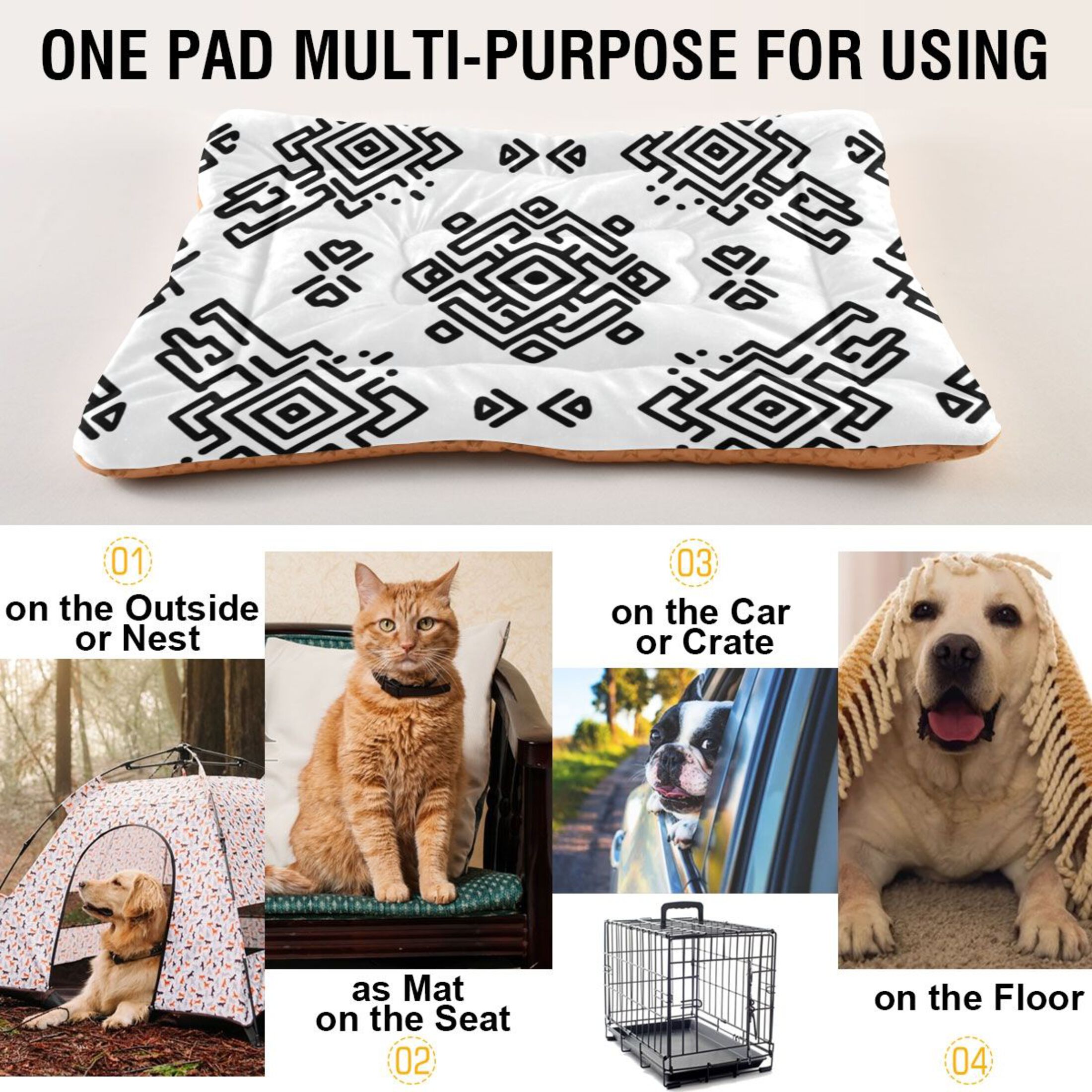 Cozy Mat Pet Bed Indoor Outdoor Warm Soft For Cat Dog Puppy(S/M) Aztec Pattern