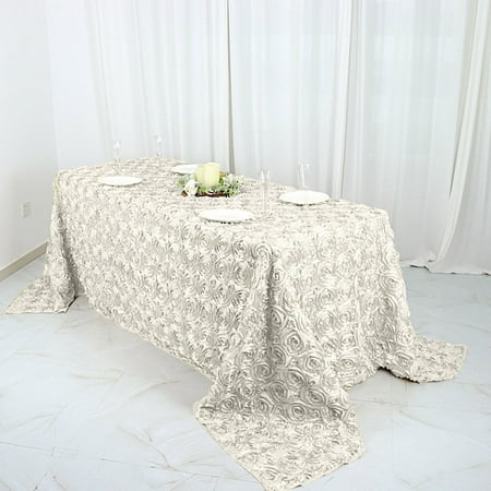

BalsaCircle Satin 90 x 132 Raised Rectangle Tablecloth Rosette Floral Dinner Kitchen Ivory
