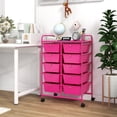 thumbnail image 2 of Costway 10-Drawer Mobile Art & Craft Storage Carts Trolley with Handles & 4 Universal Wheels Hot Pink, 2 of 8