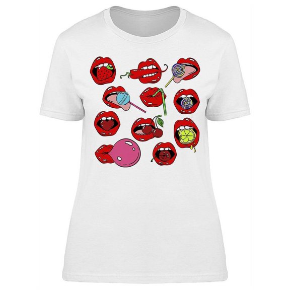 Female Lips Icons T-Shirt Women -Image by Shutterstock, Female x-Large