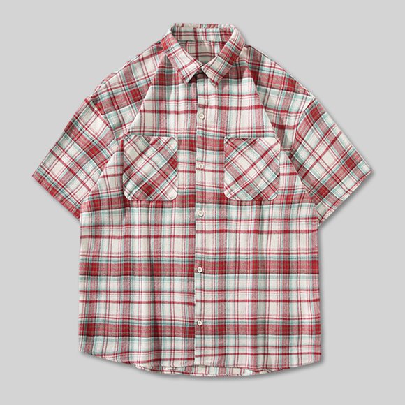 Styesk T Shirts for Man Men's Casual Check Button Pocket Lapel Fashion Long Sleeve Shirt