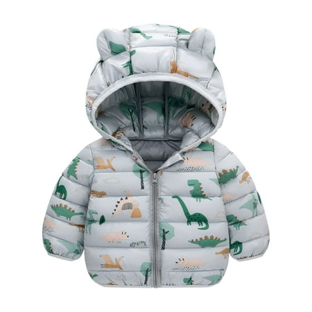

Toddler Baby Girl Boy Winter Coats Hooded Puffer Down Jacket Infants Dinosaur Print Hoodie Coat Long Sleeve Zipper Lightweight Windproof Outwear