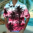 thumbnail image 3 of Camisas Deportivas Hombre Camisa de estilo casual de manga corta para hombre Camisa de solapa con botones con estampado 3D de puesta de sol de junto al mar Cárdigan de manga corta (Pink, 3XL), 3 of 4