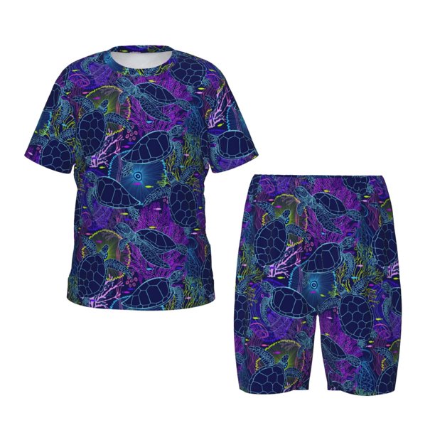 Fotbe Turtles Pijama Estampada de 2 Piezas para Niños – Ropa de Dormir de Manga Corta Cómoda para Niños y Niñas, Camiseta y Shorts de Algodón-Large