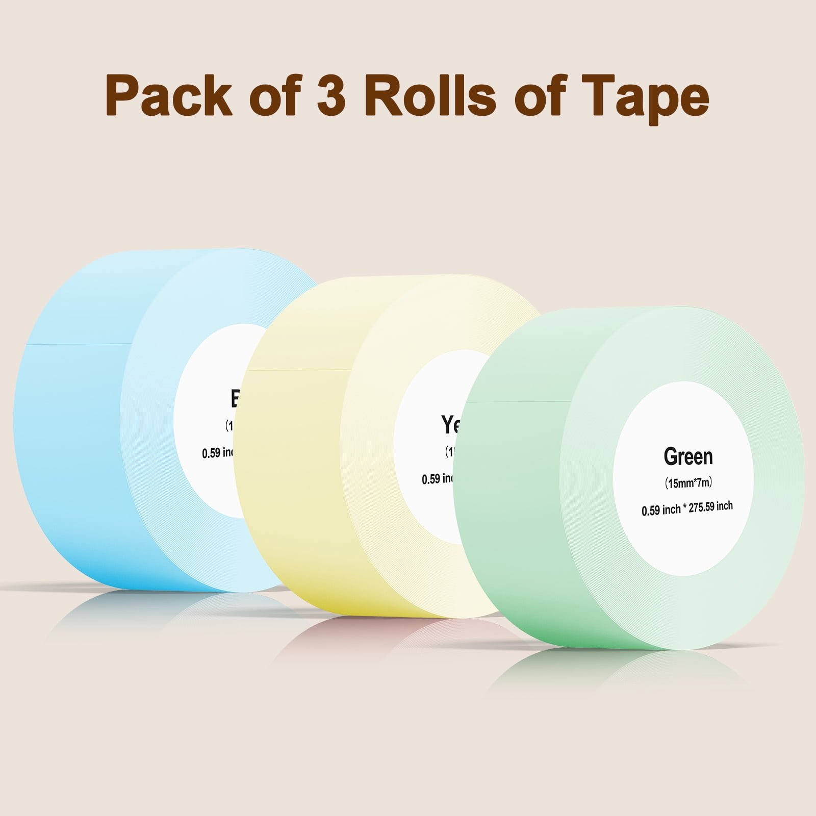 IAMSTECH Label Maker Tape D30 Q31 Q32 Q30S Q30, Yellow Blue Green set Sticker Thermal Paper, Long Self-Adhesive Label Tape, 15mm x 7m (0.59inch x 275.59inch) Continuous Paper, 3 Roll