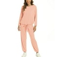 thumbnail image 2 of Aqestyerly Ensembles Lounge pour Femmes à Manches Longues, Décontractés, Amples, Unis, à Col Rond, Pantalons à Manches Longues, Ensemble pour la Maison, 2 of 6