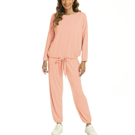 Besolor Women's 2 Piece Lounge Outfits Casual Crewneck Long Sleeve Tops and Pants Sets Homewear Sleepwear