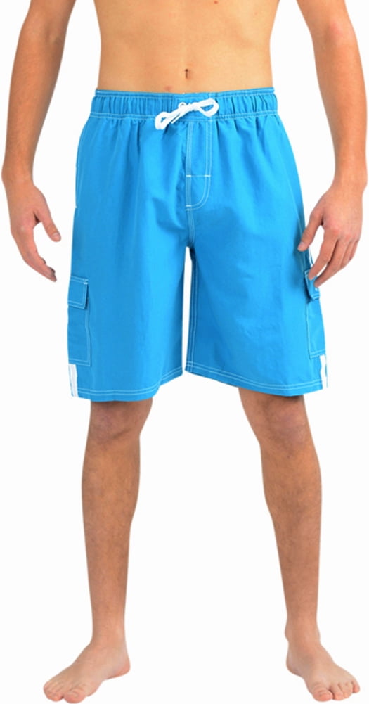 Domple Mens Rugged Beach Swim Trunk Board Shorts Solid Color Casual Cargo Shorts