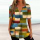 thumbnail image 1 of ICHUANYI Clearance Fashion Women Summer Causal Printing Short Sleeve V-Neck Top Blouse Button T-Shirt(Green, L) ICHUANYI WER2023081109205, 1 of 5