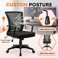 thumbnail image 3 of Vyrox Mid-Back Mesh Office Chair Set of 2, Ergonomic Desk Chair with Lumbar Support, Adjustable Swivel Task Chair for Home Office, Black, 3 of 7
