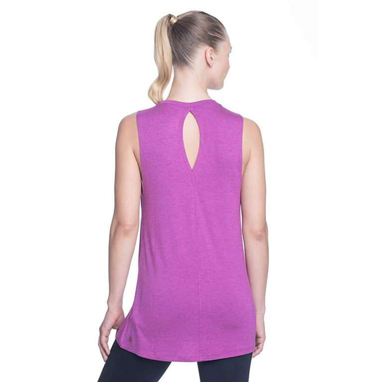 gaiam women's graphic active crewneck tank top - yoga shirt for women -  purple wine heather, small 