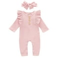 thumbnail image 3 of URMAGIC Newborn Baby Girls Ruffled Romper + Headband Outfits Clothes Set, 3 of 8