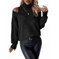 thumbnail image 4 of Women Cold Shoulder Sweater Turtelneck Cut Out Pullover Sweater Casual Long Sleeve High Neck 2 in 1 Tops Black S, 4 of 10