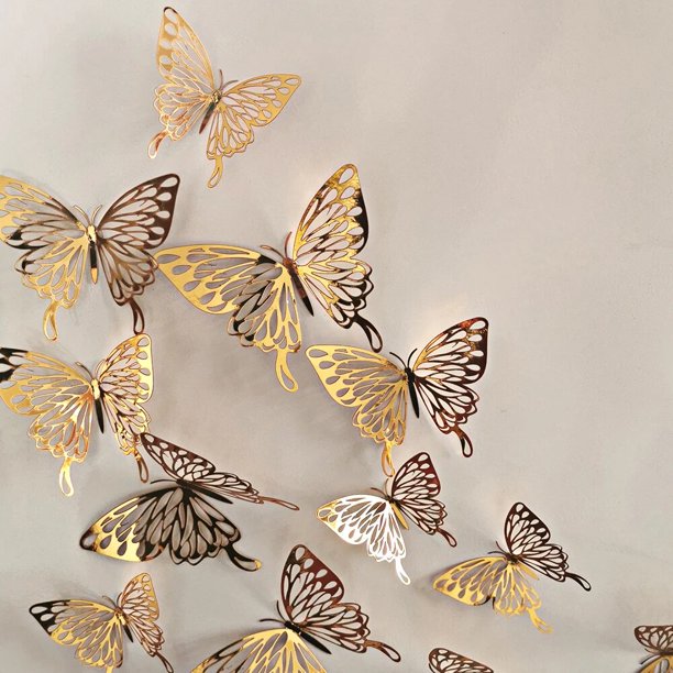 Juego de pegatinas 3D de mariposa, conjunto de adhesivos agujereados para realizar decoración de paredes del hogar, habitación de niños, nevera, 12 unidades/set