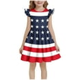 thumbnail image 2 of MKOSPLRT American Flag Dress Girl 4th of July Patriotic Shirt USA Stars Stripes Dresses Fly Sleeve Crewneck A Line Dresses 3-12 Years, 2 of 6