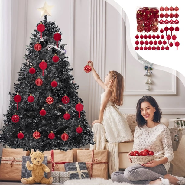Adornos navideños: 42 bolas navideñas flocadas. Juego de decoración navideña. Diversos estilos de adornos para árboles de Navidad. También se pueden usar para otras fiestas.