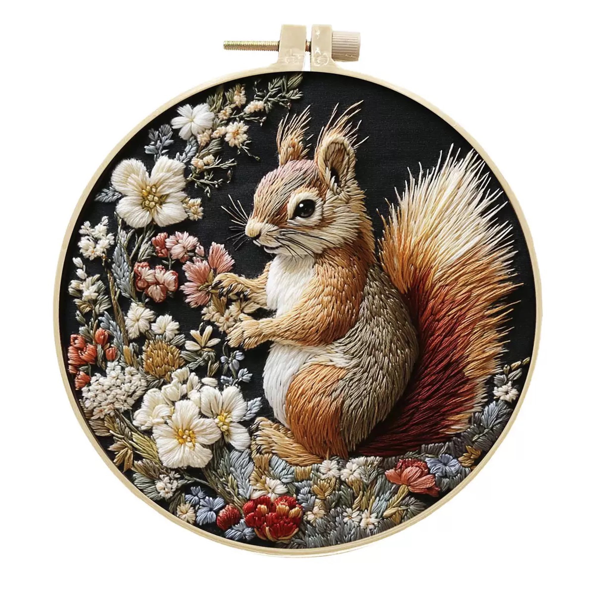 4 Pack Squirrel Embroidery Kits for Adults Beginners Realistic Woodland Animal Floral Needlepoint DIY Hoop Art Craft Set