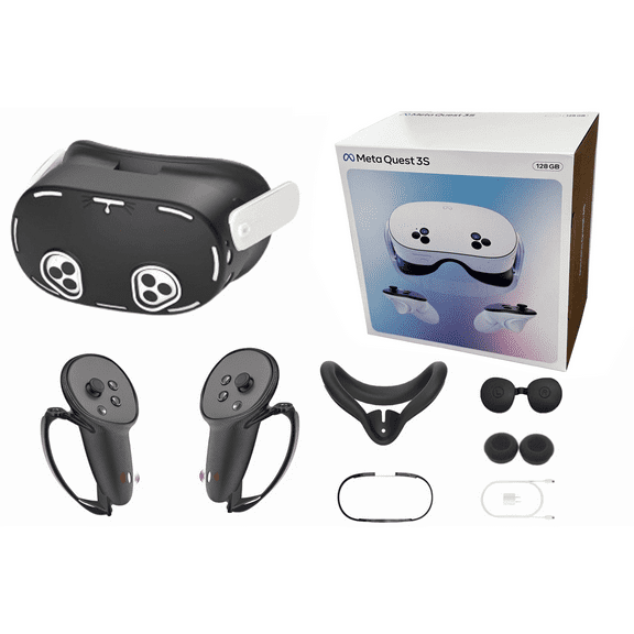 2024 Meta Oculus Quest 3S All-In-One VR Headset, Touch Controllers, 128GB SSD, 1832x1920 up to 120 Hz,3D Audio,Protective covers, Controller Grips, Face Cover, Lens Cove