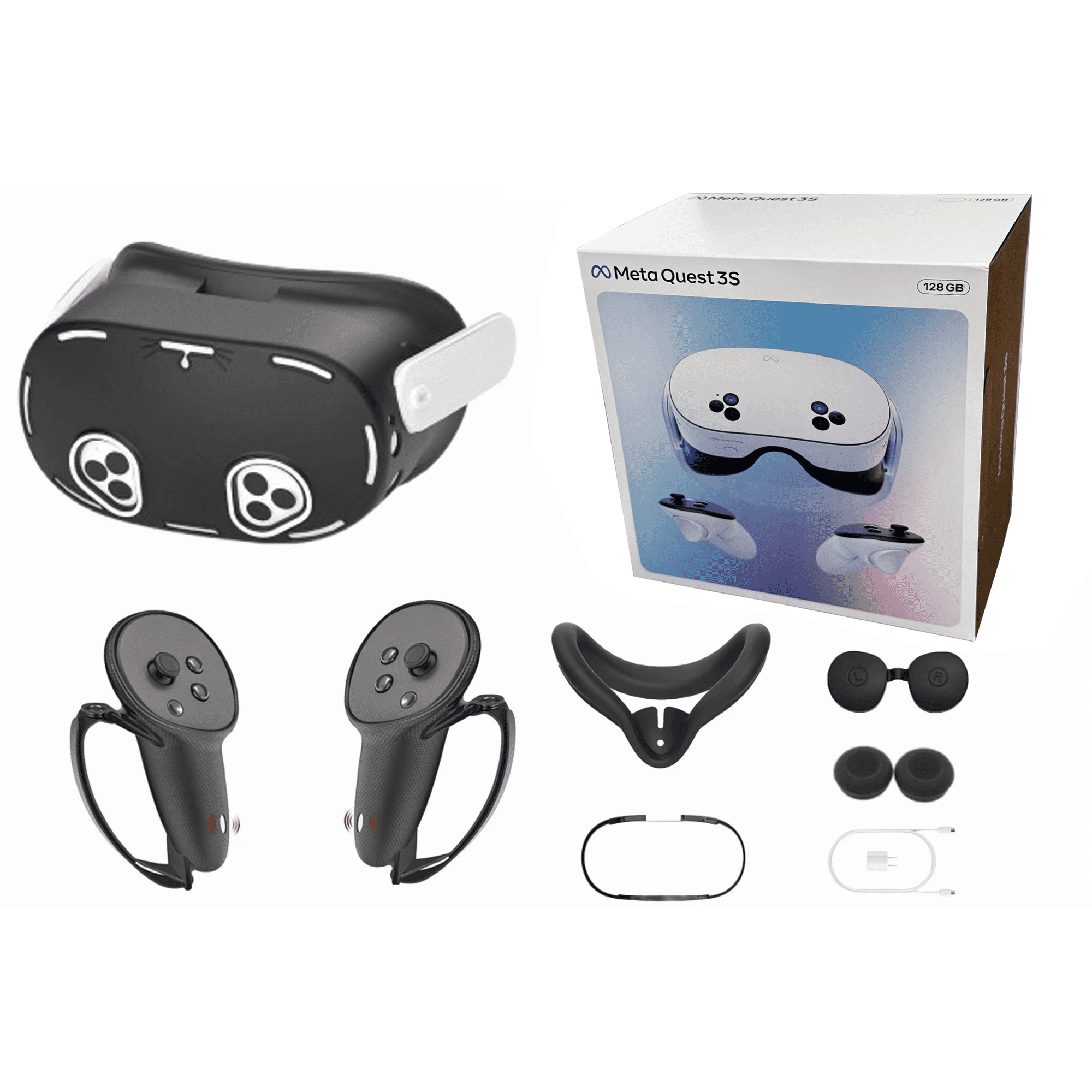 2024 Meta Oculus Quest 3S All-In-One VR Headset, Touch Controllers, 128GB SSD, 1832x1920 up to 120 Hz,3D Audio,Protective covers, Controller Grips, Face Cover, Lens Cove