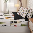 thumbnail image 4 of catabedysis Retro Camping Zipper Full Size Comforter Sets with Fitted Sheet and 2 Pillowcases,Campfire Guitar Print Zipper Bedding Set For Boys,Beige Black,Black Reversible,4-Piece, 4 of 7