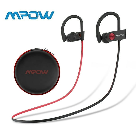 MPOW New Wireless Sport Bluetooth Headphones, CVC 6.0 Wireless Headphones, Bluetooth 5.0 In-ear Headphones with Biult-In Mic, IPX7 Waterproof for Running – Red & Black