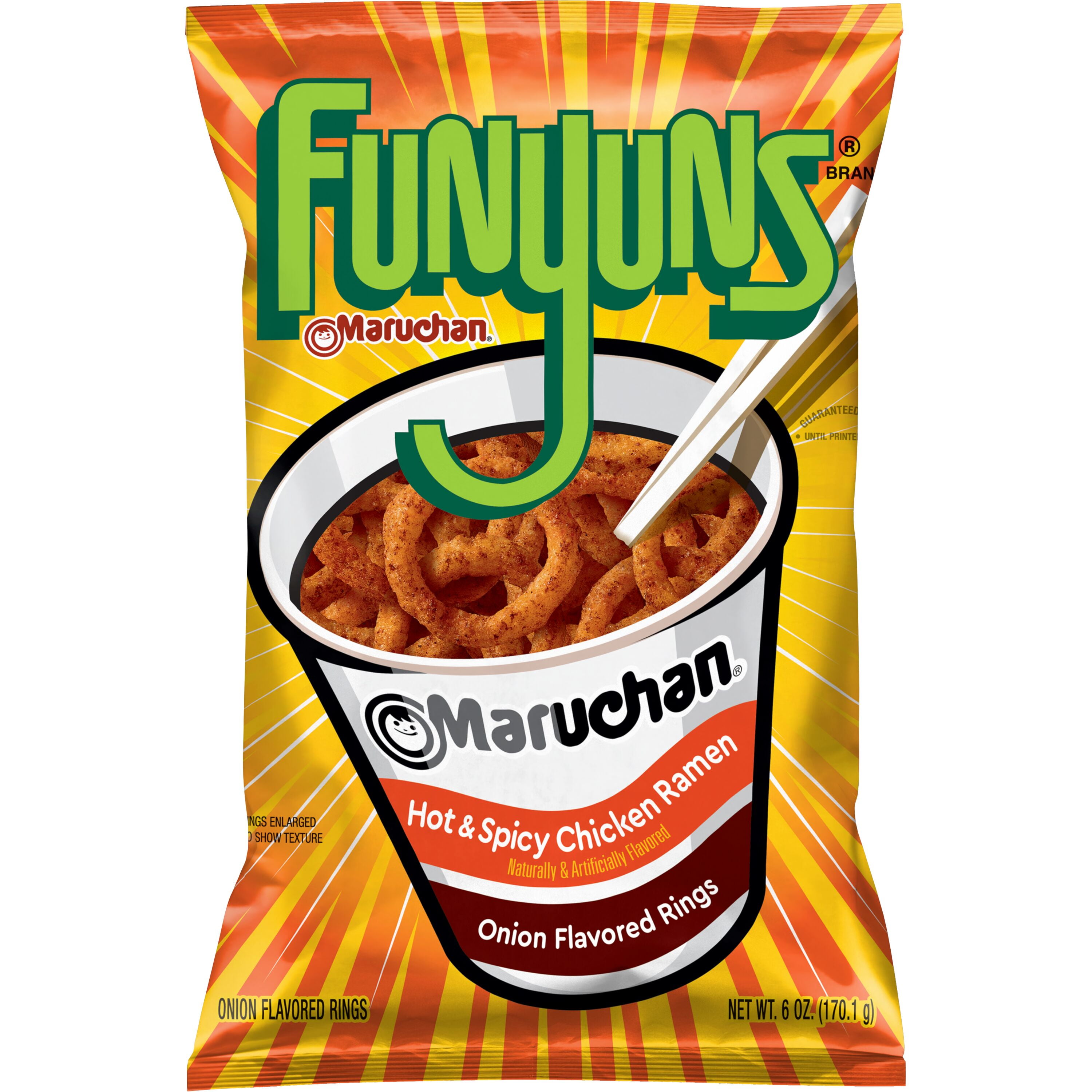 (2 pack) Funyuns Hot & Spicy Chicken Ramen Onion Flavored Rings, 6 oz Single Bag
