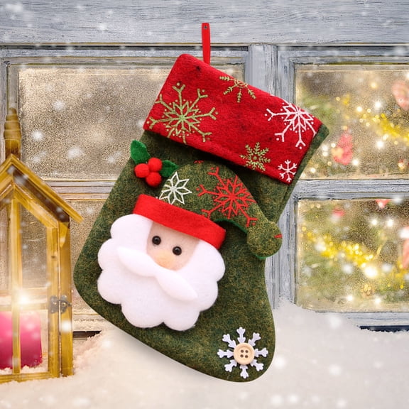 Small Christmas Stockings 3D Applique, Mini Xmas Stocking Socks, Small Christmas Stockings, Cuff Hanging Decor for Christmas Tree Fireplace, Candy Gift Holiday Decor 1Pcs