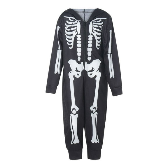 BULLPIANO Family Halloween Skeleton Pajamas Zipper Hooded Jumpsuit Matching Family Pjs Sleepwear