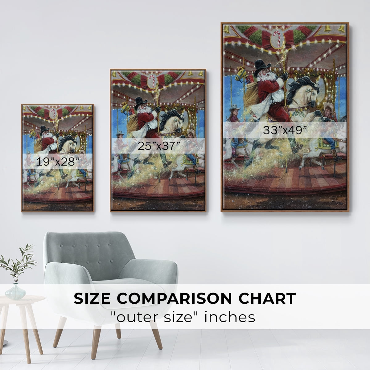 Merry Go Round - Framed Gallery Wrapped Holiday Canvas - 25 x 37 - Rosewood Frame