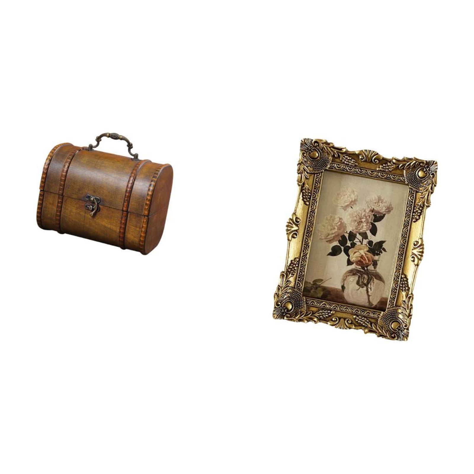 Milageto Vintage Wooden Jewelry Box Organizer Treasure Chest with Ornate Resin Photo Frame Decorative Storage for Rings Trinkets Birthday Wedding Tabletop