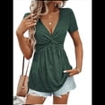 thumbnail image 1 of Camiseta de Verano para Mujer con Cuello en V, Volantes, Corta, Verde S, 1 of 7