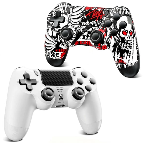 2 Pack Gaming Controller Compatible with P-3/P-4/PC, Wireless Controller Gamepad with Motion Controller & Dual Vibration & Wake-Up Function