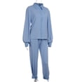 thumbnail image 3 of Txlixc, 2 uds., conjuntos de otoño para mujer, camisa de manga larga con solapa acanalada de Color sólido + traje de pantalón largo para mujer, negro/verde/blanco/azul Txlixc  Moda, 3 of 6