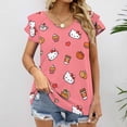 thumbnail image 2 of Hello Kitty Womens Summer Tops Ruffle Short Sleeve Tunic Tops V Neck Loose Fit Flowy T-Shirts, 2 of 7