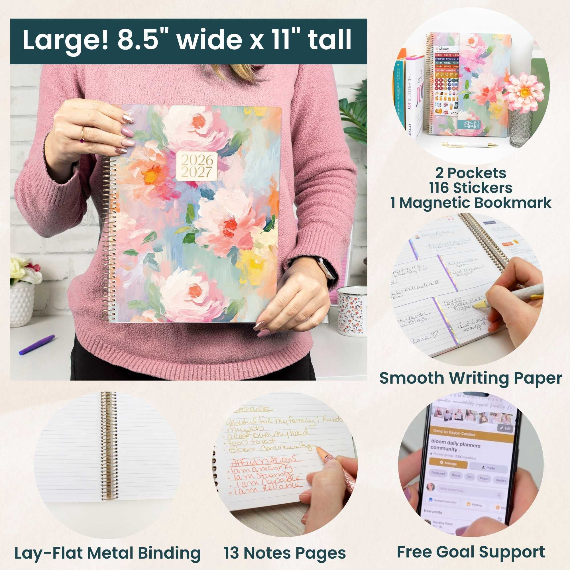 bloom daily planners 2026-2027 Academic Planner, 13 Month Monthly & Weekly, 8.5" x 11" Soft Cover, Stickers Included, Painted Peonies