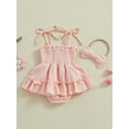 thumbnail image 5 of Musuos Baby Girls Summer Cute Romper Dress 0-18Months Solid Color Sleeveless Adjustable Shoulder Strap Romper with Headband, Pink/White, 5 of 10